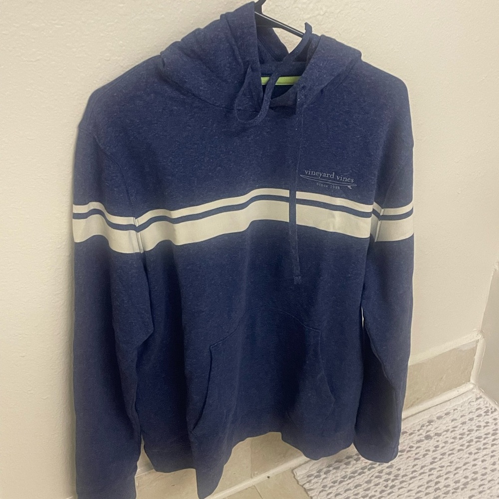 Vineyard Vines Men's Navy and White Striped Hoodie
